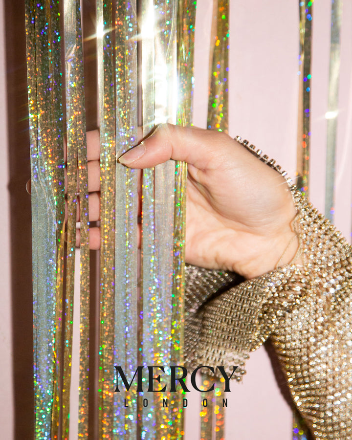 Tinsel Curtain in Gold Holographic