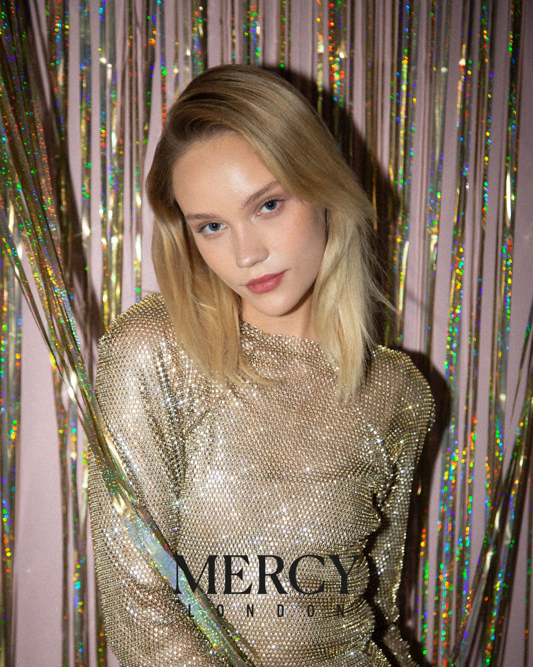Tinsel Curtain in Gold Holographic