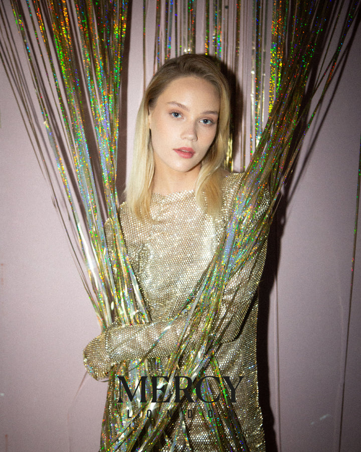 Tinsel Curtain in Gold Holographic