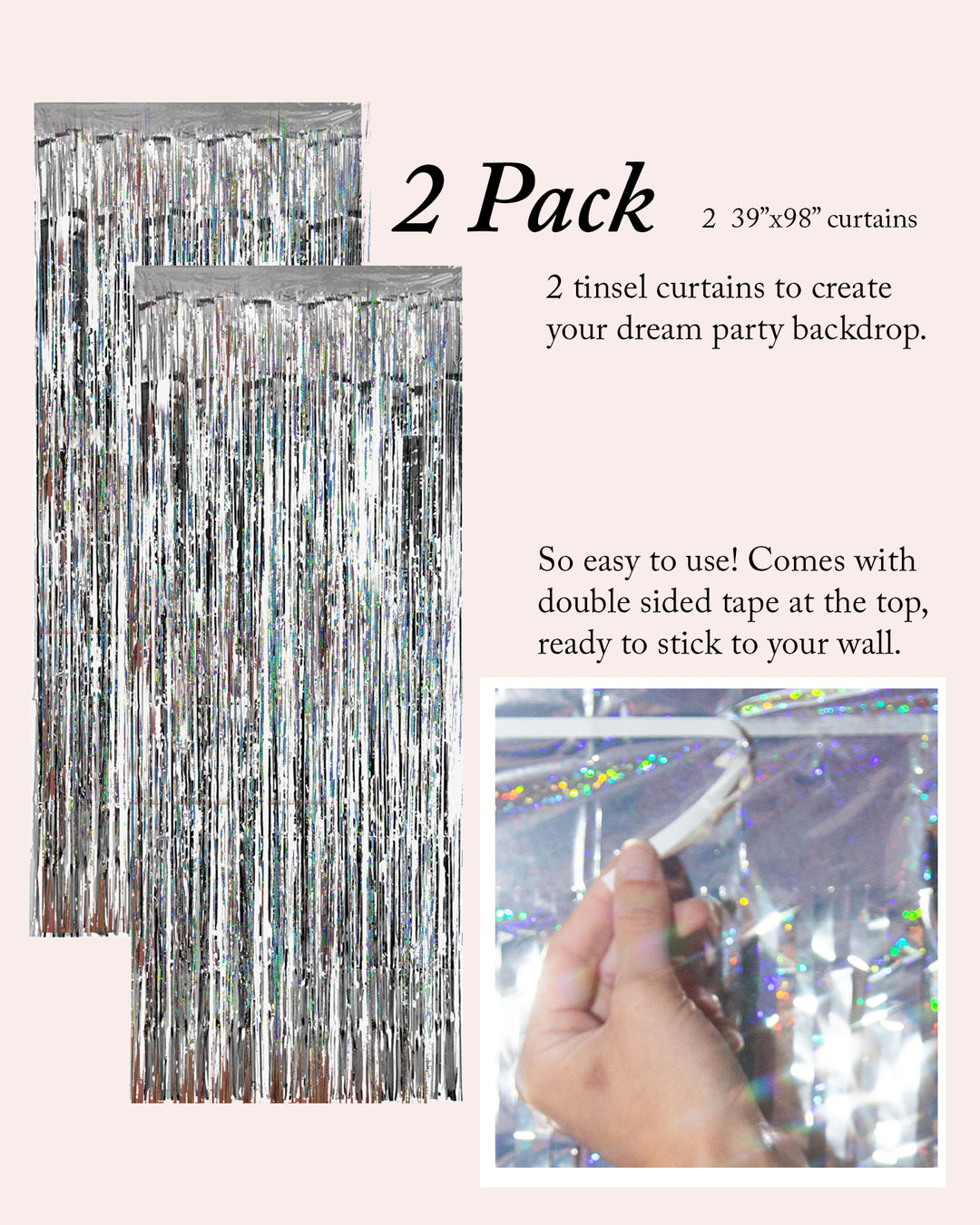 Tinsel Curtain in Silver Holographic