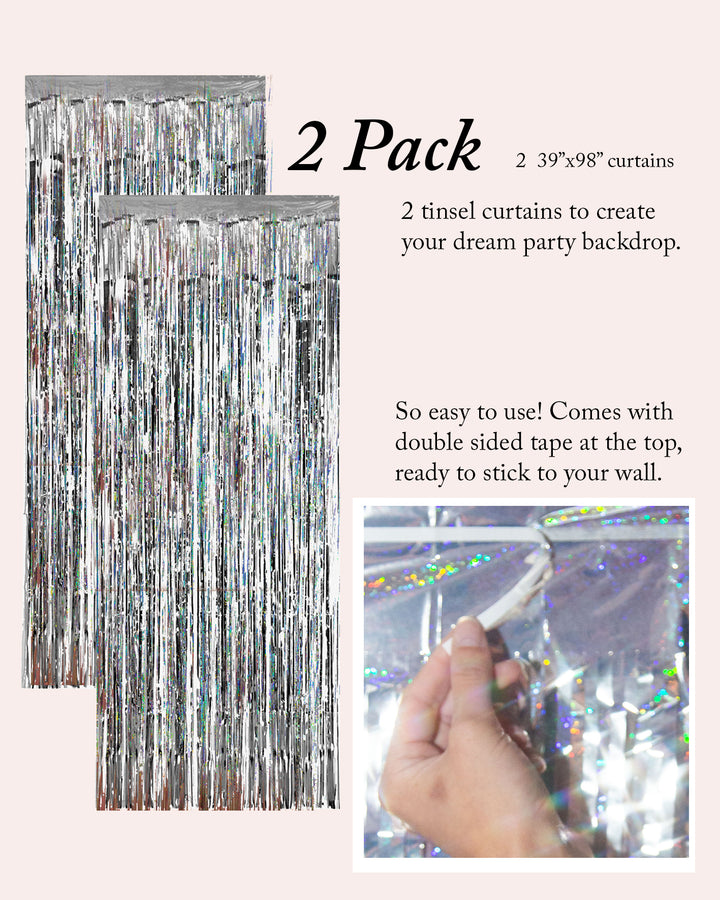 Tinsel Curtain in Silver Holographic