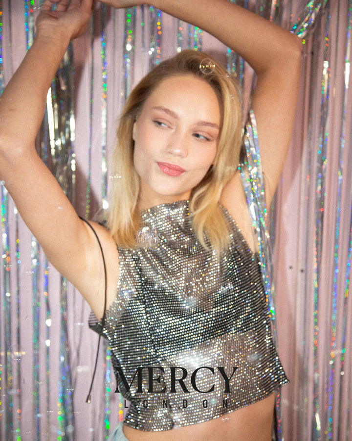 Tinsel Curtain in Silver Holographic