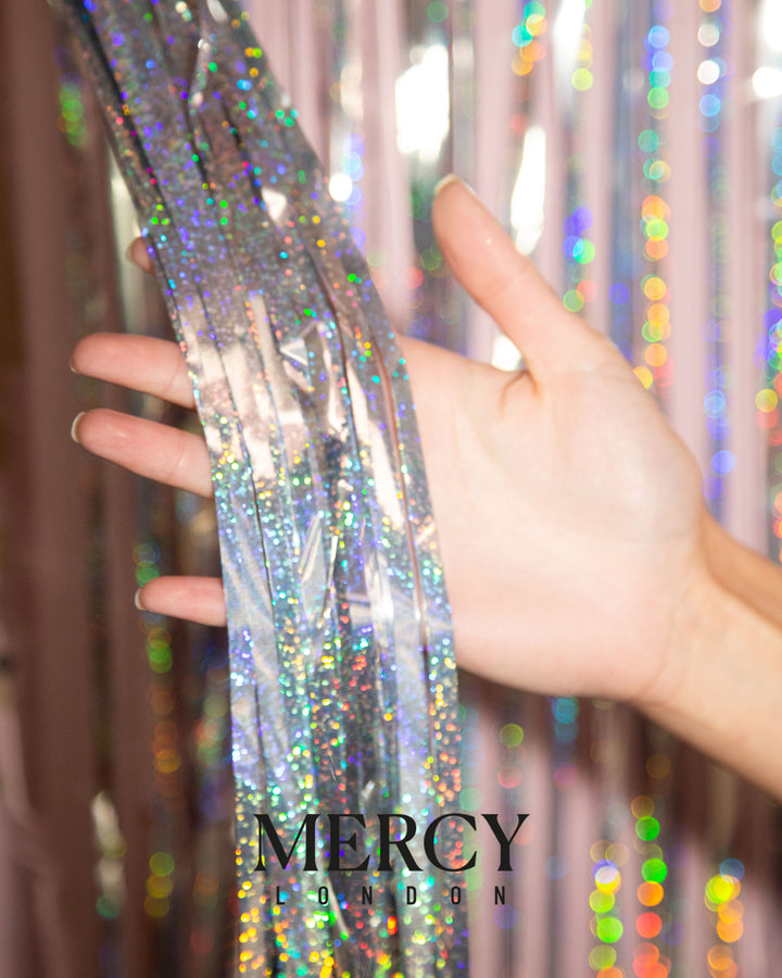 Tinsel Curtain in Silver Holographic